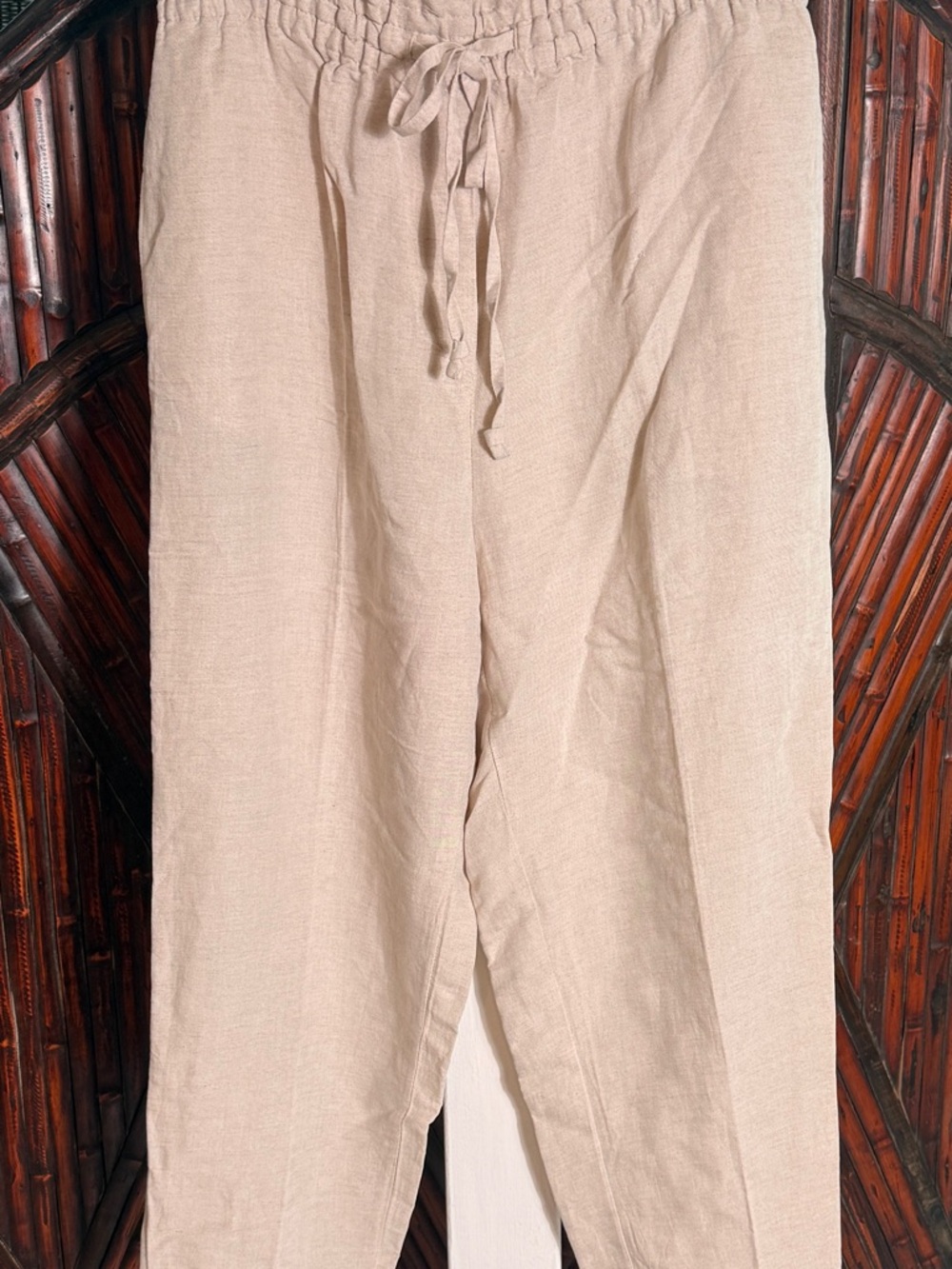 H&M Beige Cropped Linen Boho Coastal Drawstring Pants